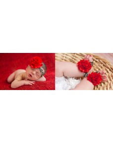 Sweet Red Big Flower Leopard Print Headband & Pre-walker Set